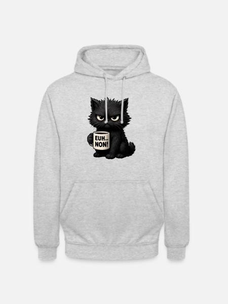 Gnaven kat Sjov Øh Nej Humor Introvert Sort - Hættetrøje unisex - lysegrå meleret