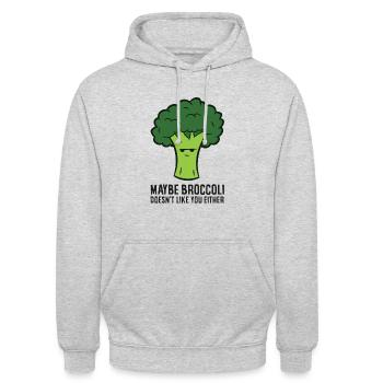 Peut-être que le brocoli ne t’aime pas non plus. - Sweat-shirt à capuche unisexe - gris clair chiné - Devant - Alina (178cm) & Michal (187cm)