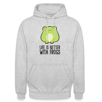 Froschliebhaber Das Leben ist besser mit Fröschen - Unisex Hoodie - Hellgrau meliert - Vorne - Alina (178cm) & Michal (187cm)