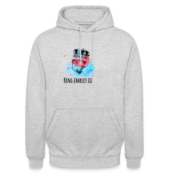 Charles, König von England, König,King Charles 3 - Unisex Hoodie - Hellgrau meliert - Vorne - Alina (178cm) & Michal (187cm)