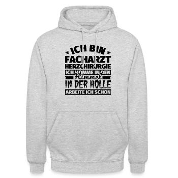 Facharzt Herzchirurgie Geschenk lustig Himmel Höll - Unisex Hoodie - Hellgrau meliert - Vorne - Alina (178cm) & Michal (187cm)