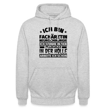 Fachärztin Neurochirurgie Geschenk lustig Himmel H - Unisex Hoodie - Hellgrau meliert - Vorne - Alina (178cm) & Michal (187cm)
