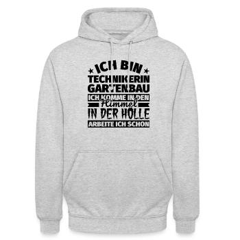 Technikerin Gartenbau Geschenk lustig Himmel Hölle - Unisex Hoodie - Hellgrau meliert - Vorne - Alina (178cm) & Michal (187cm)