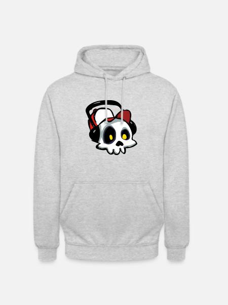 Schädel Mit Kopfhörern - Unisex Hoodie - Hellgrau meliert