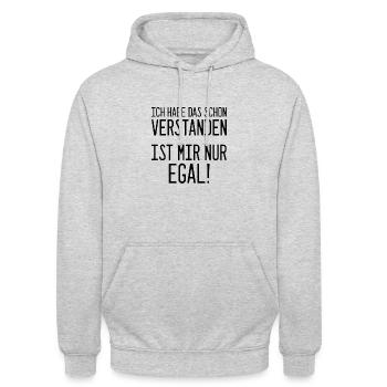 Ich habe das schon verstanden, ist mir nur egal! - Unisex Hoodie - Hellgrau meliert - Vorne - Alina (178cm) & Michal (187cm)