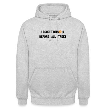 ICH HABE BITCOIN VOR DER WALL STREET GEKAUFT - Unisex Hoodie - Hellgrau meliert - Vorne - Alina (178cm) & Michal (187cm)