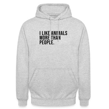 J'aime les animaux plus que les gens - Sweat-shirt à capuche unisexe - gris clair chiné - Devant - Alina (178cm) & Michal (187cm)