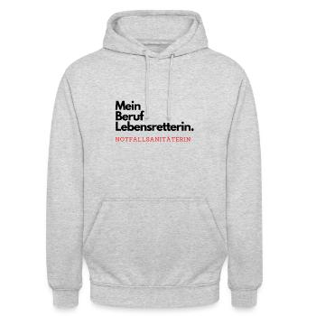 Mein Beruf Lebensretterin. Notfallsanitäterin. - Unisex Hoodie - Hellgrau meliert - Vorne - Alina (178cm) & Michal (187cm)