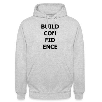 BUILD CONFIDENCE - Unisex Hoodie - light heather grey - Front - Alina (178cm) & Michal (187cm)