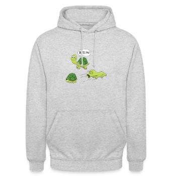 Gesundheit - Schildkröte rutscht aus ihrem Panzer - Unisex Hoodie - Hellgrau meliert - Vorne - Alina (178cm) & Michal (187cm)