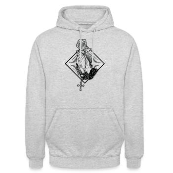 Praying Hands Betende Hände mit Rosenkranz zu Gott - Unisex Hoodie - Hellgrau meliert - Vorne - Alina (178cm) & Michal (187cm)