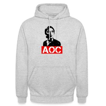 AOC for President 2024 Alexandria Ocasio-Cortez - Unisex Hoodie - Hellgrau meliert - Vorne - Alina (178cm) & Michal (187cm)