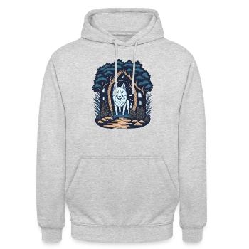 Forest Cottage Cottagecore Wolf - Unisex Hoodie - light heather grey - Front - Alina (178cm) & Michal (187cm)
