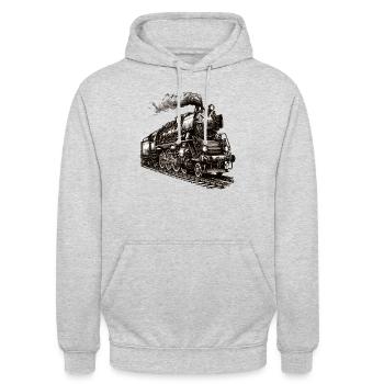 Detailed sketch of a steam locomotive - Unisex Hoodie - light heather grey - Front - Alina (178cm) & Michal (187cm)