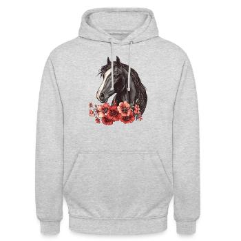 Pferd mit Blumen - Unisex Hoodie - Hellgrau meliert - Vorne - Alina (178cm) & Michal (187cm)