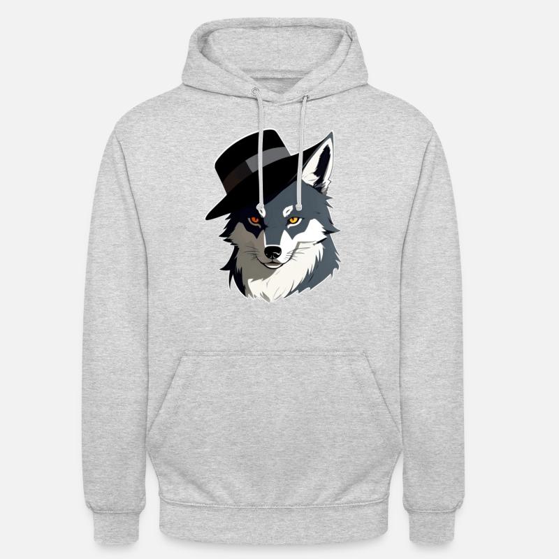 Wolf mit Hut - Unisex Hoodie - Hellgrau meliert