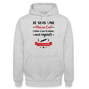 Maman cool pâtisserie, pâtissière,fête des mères - Sweat-shirt à capuche unisexe - gris clair chiné - Devant - Alina (178cm) & Michal (187cm)