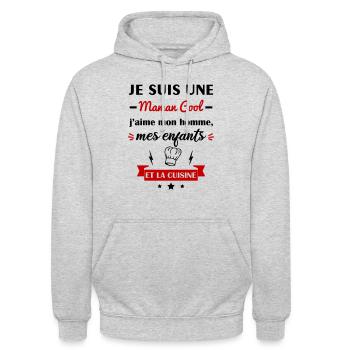 Maman cool cuisine, cuisinière, fête des mères - Sweat-shirt à capuche unisexe - gris clair chiné - Devant - Alina (178cm) & Michal (187cm)