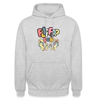 FLIP FLOP mit Blumen - Unisex Hoodie - Hellgrau meliert - Vorne - Alina (178cm) & Michal (187cm)