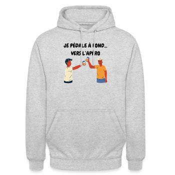 JE PÉDALE À FOND... VERS L’APÉRO - Sweat-shirt à capuche unisexe - gris clair chiné - Devant - Alina (178cm) & Michal (187cm)