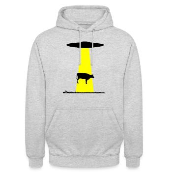 Kuh UFO Entführung - Unisex Hoodie - Hellgrau meliert - Vorne - Alina (178cm) & Michal (187cm)