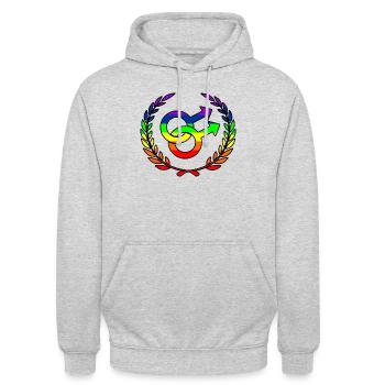 Regenbogen gay stolzes Logo Lorbeer Kranz - Unisex Hoodie - Hellgrau meliert - Vorne - Alina (178cm) & Michal (187cm)