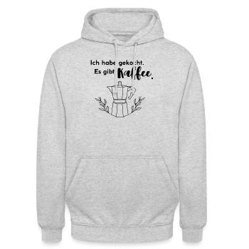 Ich habe gekocht. Es gibt Kaffee. - Unisex Hoodie - Hellgrau meliert - Vorne - Alina (178cm) & Michal (187cm)