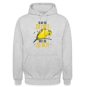 Wellensittich - Unisex Hoodie - Hellgrau meliert - Vorne - Alina (178cm) & Michal (187cm)