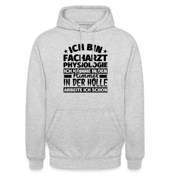 Facharzt Physiologie Geschenk lustig Himmel Hölle - Unisex Hoodie - Hellgrau meliert - Vorne - Alina (178cm) & Michal (187cm)