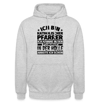 Katholischer Pfarrer Geschenk lustig Himmel Hölle - Unisex Hoodie - Hellgrau meliert - Vorne - Alina (178cm) & Michal (187cm)