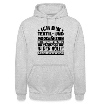 Textil- und Modenäherin Geschenk lustig Himmel Höl - Unisex Hoodie - Hellgrau meliert - Vorne - Alina (178cm) & Michal (187cm)