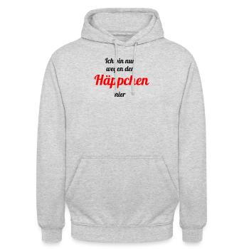 Ich bin nur wegen der Häppchen hier - Unisex Hoodie - Hellgrau meliert - Vorne - Alina (178cm) & Michal (187cm)