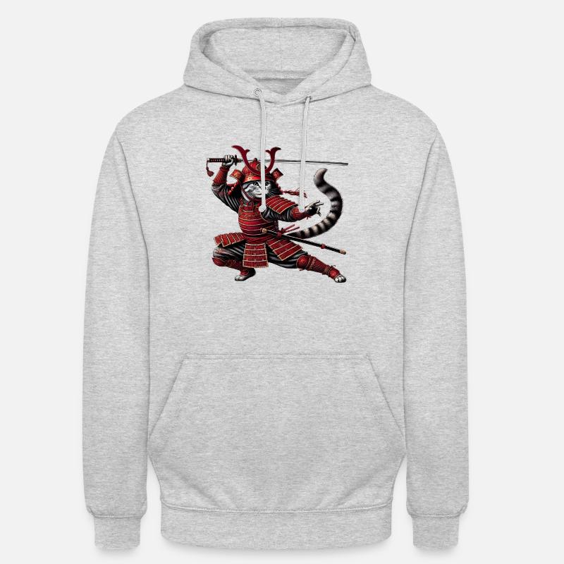 Chat samouraï - Sweat-shirt à capuche unisexe - gris clair chiné
