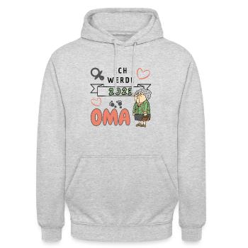 Ich werde 2023 Oma - Unisex Hoodie - Hellgrau meliert - Vorne - Alina (178cm) & Michal (187cm)
