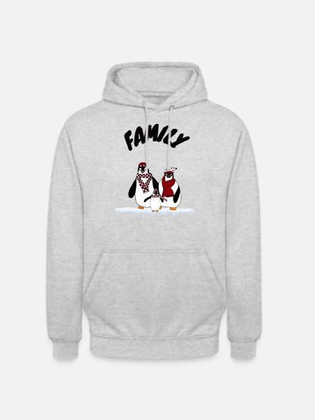 Pinguin Familie - Unisex Hoodie - Hellgrau meliert