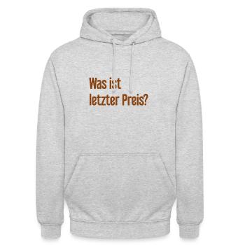 Was ist letzter Preis? - Unisex Hoodie - Hellgrau meliert - Vorne - Alina (178cm) & Michal (187cm)