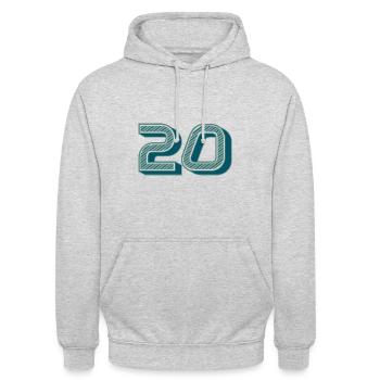 20. 20 YEARS. 20th ANNIVERSARY. 20 YEARS ANNIVERSARY. - Unisex Hoodie - light heather grey - Front - Alina (178cm) & Michal (187cm)