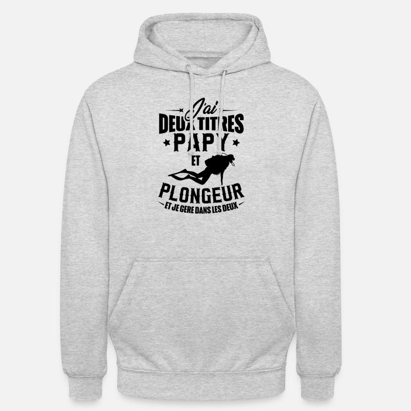 Papy et Plongeur - Sweat-shirt à capuche unisexe - gris clair chiné