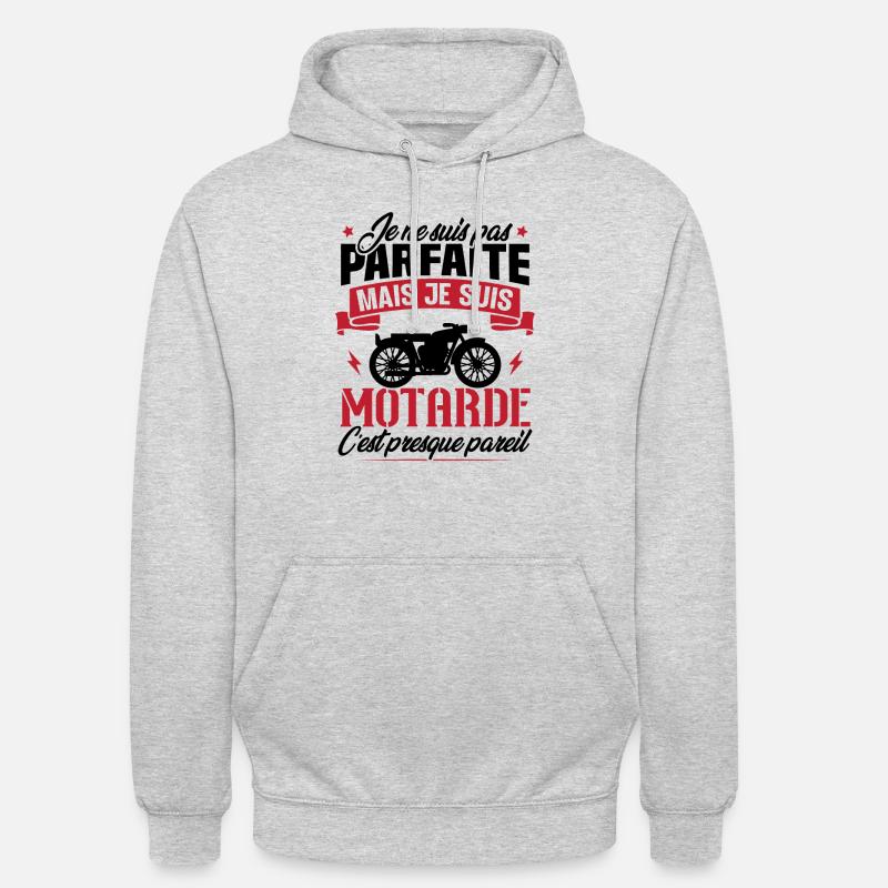 Je ne suis pas parfaite mais je suis motarde - Sweat-shirt à capuche unisexe - gris clair chiné