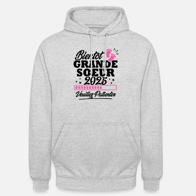 Bientôt grande soeur 2025 - Sweat-shirt à capuche unisexe - gris clair chiné
