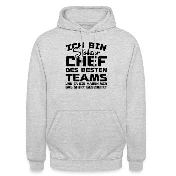 Stolzer Chef Des Besten Teams Shirt Geschenkt Fun - Unisex Hoodie - Hellgrau meliert - Vorne - Alina (178cm) & Michal (187cm)