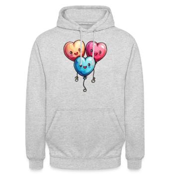 Ballon Herzen auch für Kinder und Geburtstage - Unisex Hoodie - Hellgrau meliert - Vorne - Alina (178cm) & Michal (187cm)