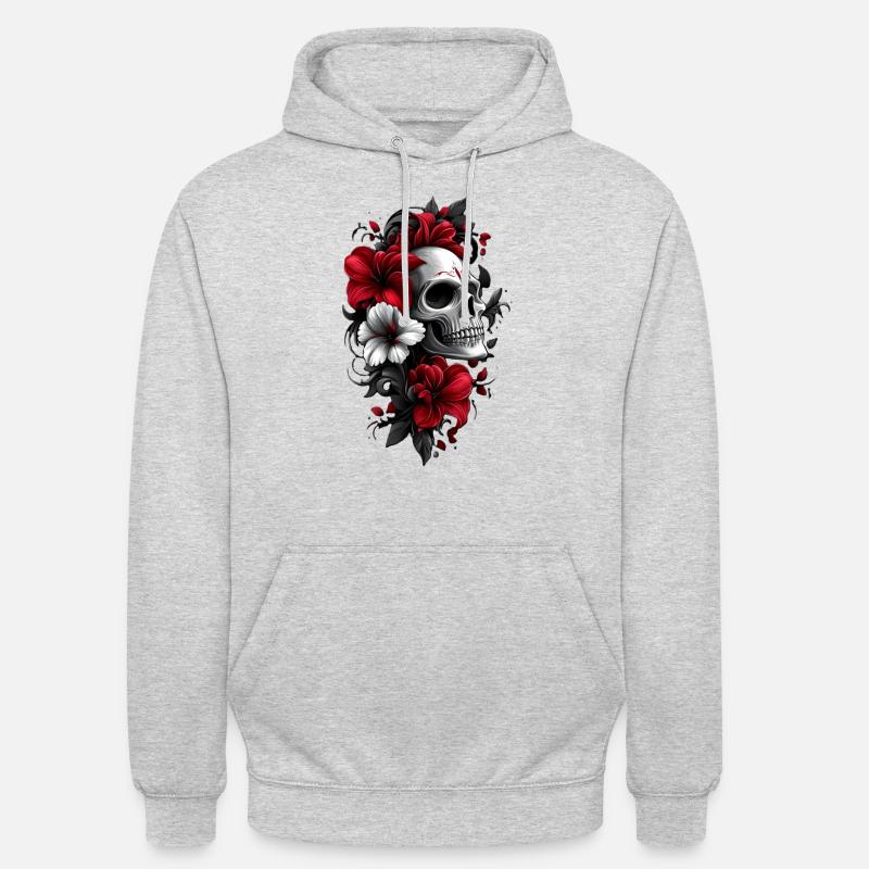 Crâne avec des fleurs - Sweat-shirt à capuche unisexe - gris clair chiné