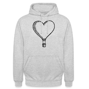 Herz Heißluftballon – Romantisches Herzballon - Unisex Hoodie - Hellgrau meliert - Vorne - Alina (178cm) & Michal (187cm)