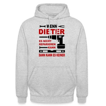 Name Geschenkidee Namenstag DIETER - Unisex Hoodie - Hellgrau meliert - Vorne - Alina (178cm) & Michal (187cm)