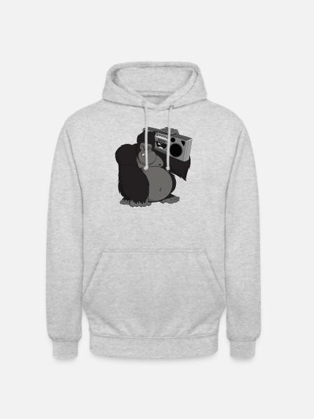 Gorilla mit Tonbandgerät - Unisex Hoodie - Hellgrau meliert