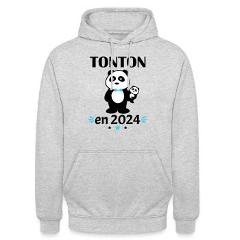 Tonton en 2024, annonce grossesse, famille - Sweat-shirt à capuche unisexe - gris clair chiné - Devant - Alina (178cm) & Michal (187cm)