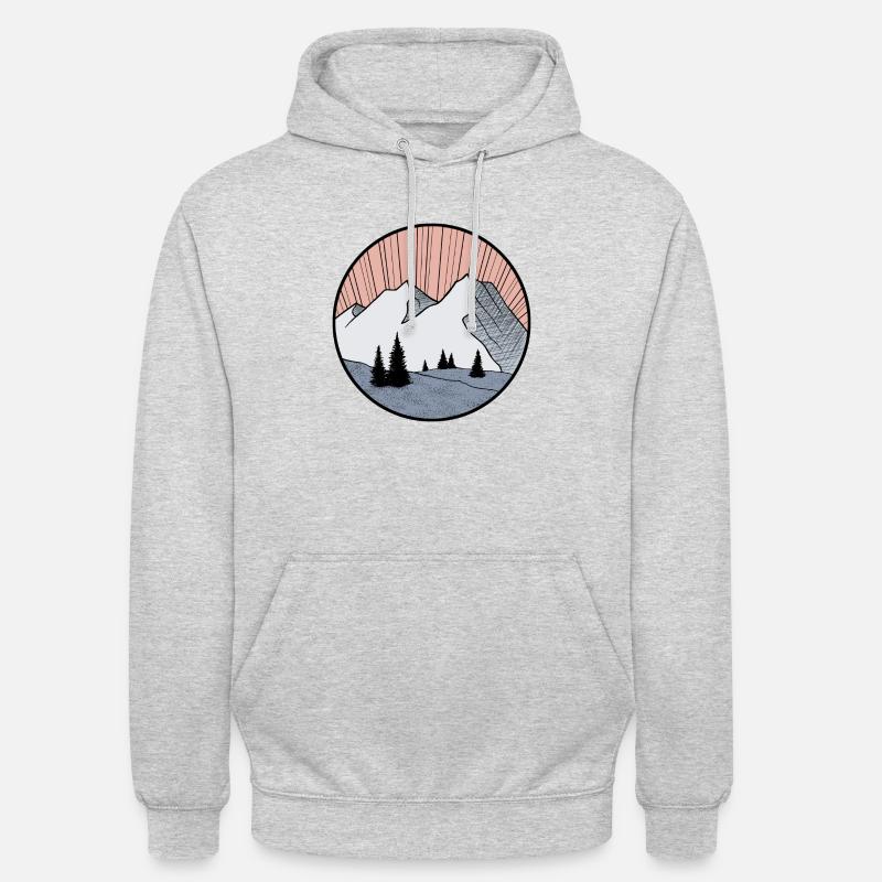 mountain landscape drawing - triangle logo - Unisex Hoodie - light heather grey