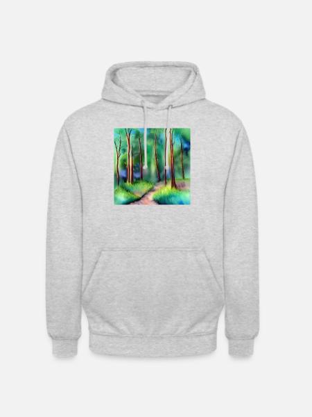 Aquarell Waldstraße - Unisex Hoodie - Hellgrau meliert