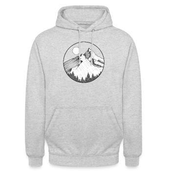 Rundes Berglogo - Unisex Hoodie - Hellgrau meliert - Vorne - Alina (178cm) & Michal (187cm)